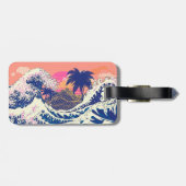 De grote golf van kanagawa- en palmbomen bagagelabel (Achterkant horizontaal)