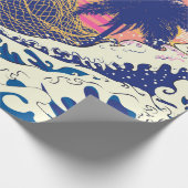 De grote golf van kanagawa- en palmbomen cadeaupapier (Hoek)