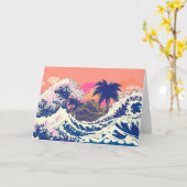 De grote golf van kanagawa- en palmbomen kaart (Gele Bloem)