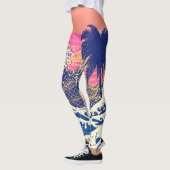 De grote golf van kanagawa- en palmbomen leggings (Links)