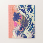 De grote golf van kanagawa- en palmbomen legpuzzel (Verticaal)