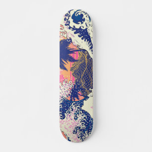 De grote golf van kanagawa- en palmbomen persoonlijk skateboard