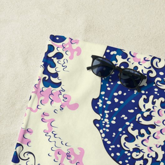 De grote golf van kanagawa- en palmbomen strandlaken (In situ)