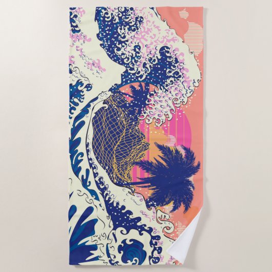 De grote golf van kanagawa- en palmbomen strandlaken (Voorkant)