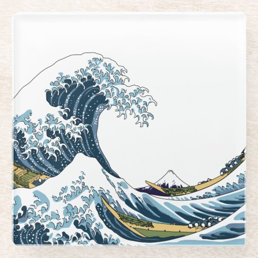 De Grote Golf van Kanagawa Glazen Onderzetter (Voorkant)