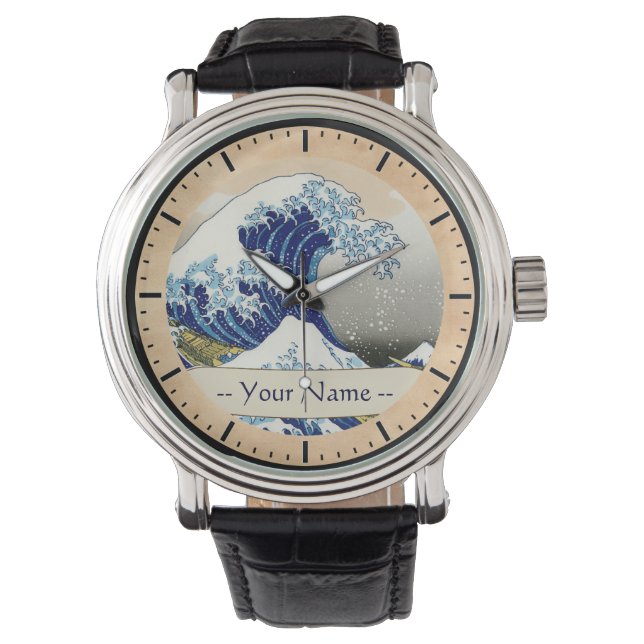 De grote golf van Kanagawa Hokusai Katsushika Naam Horloge (Voorkant)