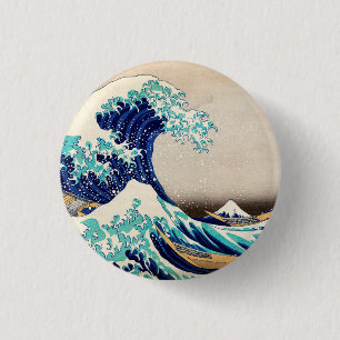 De Grote Golf van Kanagawa  Japanse kunst Ronde Button 3,2 Cm