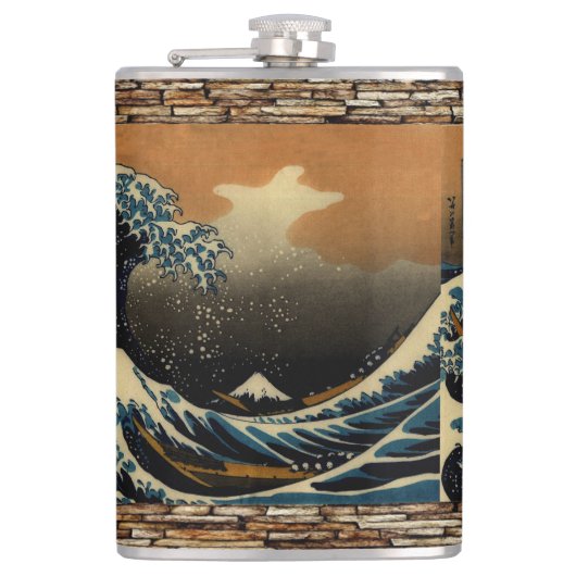 De Grote Golf van Kanagawa  Japanse Kunstenaar Heupfles (Voorkant)
