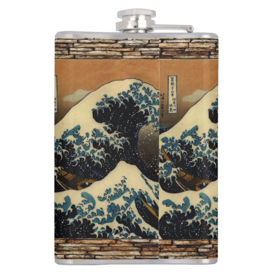 De Grote Golf van Kanagawa  Japanse Kunstenaar Heupfles (Achterkant)
