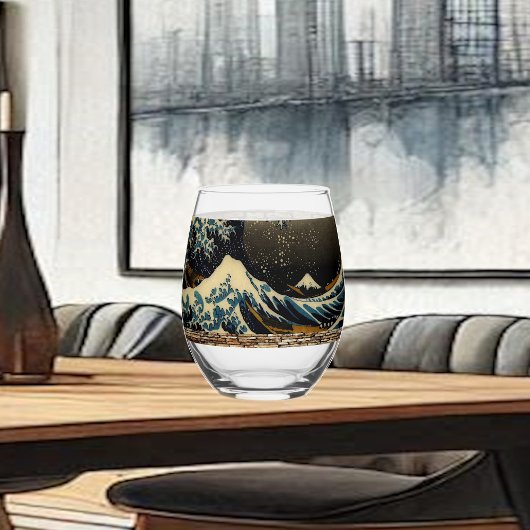De Grote Golf van Kanagawa  Japanse Kunstenaar Wijnglas Zonder Voet