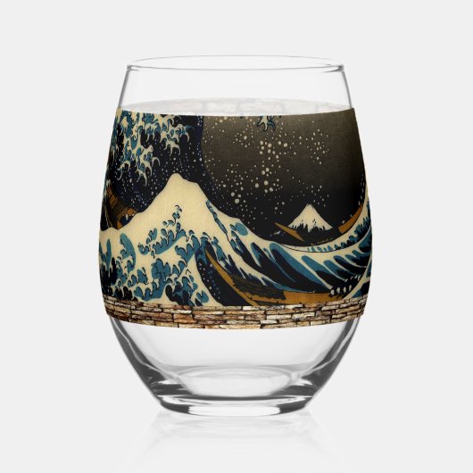 De Grote Golf van Kanagawa  Japanse Kunstenaar Wijnglas Zonder Voet (Voorkant)
