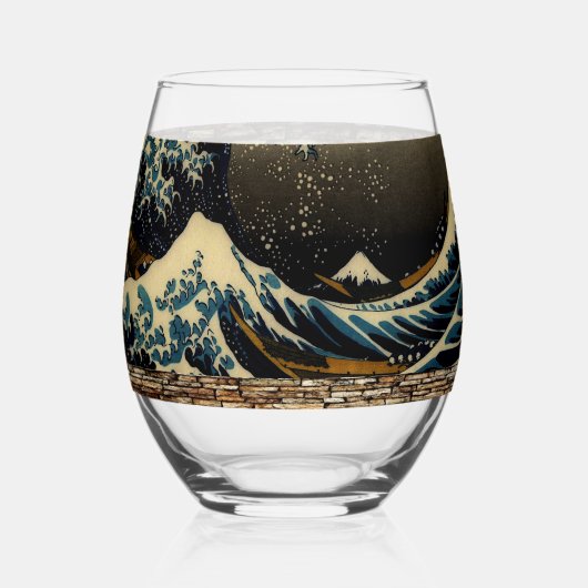 De Grote Golf van Kanagawa  Japanse Kunstenaar Wijnglas Zonder Voet (Achterkant)