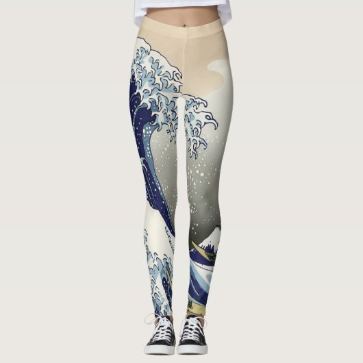 De Grote Golf van Kanagawa Katsushika Hokusai Leggings (Voorkant)