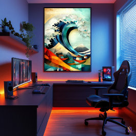 De grote golf van Kanagawa - kubistische minimalis Poster