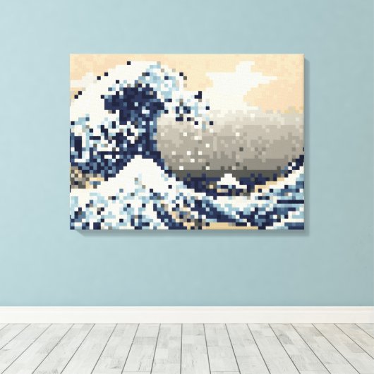 De grote golf van Kanagawa met 8 bits Pixel Art Canvas Afdruk (Insitu (Houten vloer))