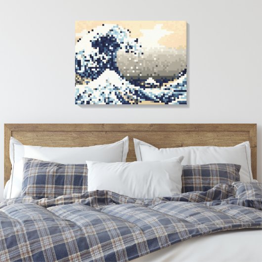 De grote golf van Kanagawa met 8 bits Pixel Art Canvas Afdruk (Insitu (Slaapkamer))