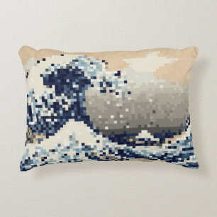 De grote golf van Kanagawa met 8 bits Pixel Art Decoratief Kussen
