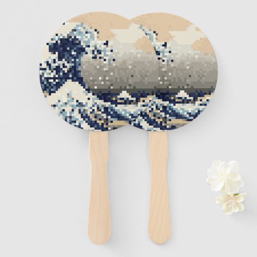 De grote golf van Kanagawa met 8 bits Pixel Art Handwaaier (Voorkant en achterkant)