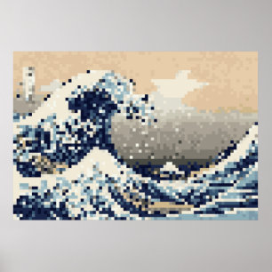 De grote golf van Kanagawa met 8 bits Pixel Art Poster