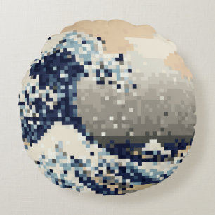 De grote golf van Kanagawa met 8 bits Pixel Art Rond Kussen
