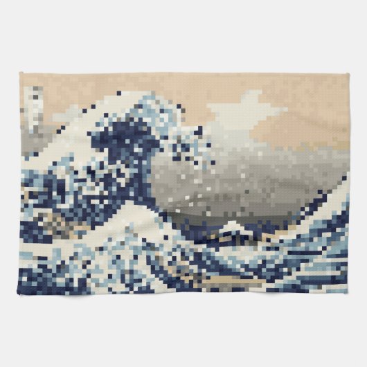 De grote golf van Kanagawa met 8 bits Pixel Art Theedoek (Horizontaal)