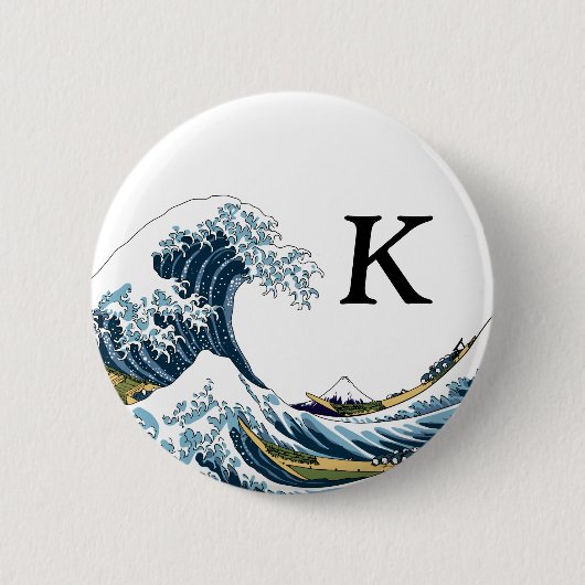 De Grote Golf van Kanagawa: Monogram Ronde Button 5,7 Cm (Voorkant)