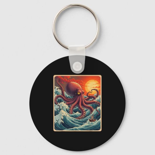 De Grote Golf van Kanagawa Octopus Retro Anime Ja Sleutelhanger (Voorkant)