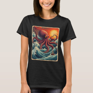 De Grote Golf van Kanagawa Octopus Retro Anime Ja T-shirt