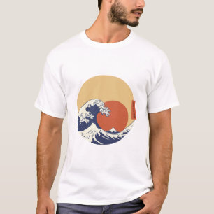 De grote golf van kanagawa retro zonsondergang t-shirt