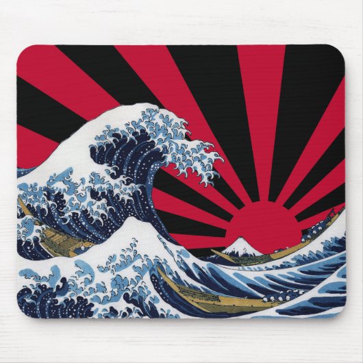 De Grote Golf van Kanagawa + Rising Sun Muismat (Voorkant)