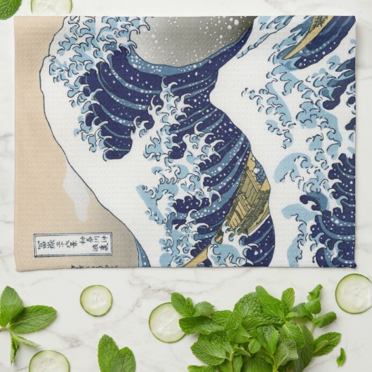 De grote golf van Kanagawa Theedoek (Gevouwen)