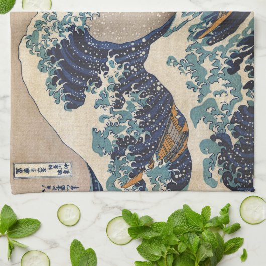 De Grote Golf van Kanagawa Theedoek (Gevouwen)