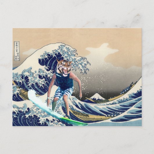 De Grote Golf van Kanagawa Tiger Surfer Briefkaart (Voorkant)