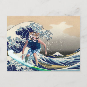 De grote golf van Kanagawa Tiger Surfer Briefkaart