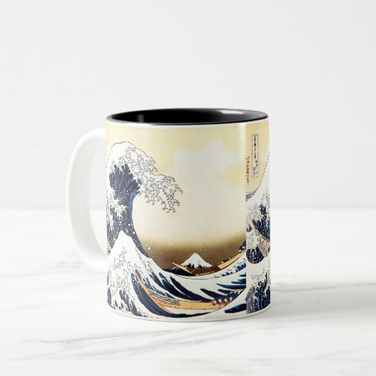De Grote Golf van Kanagawa Tweekleurige Koffiemok (Voorkant links)