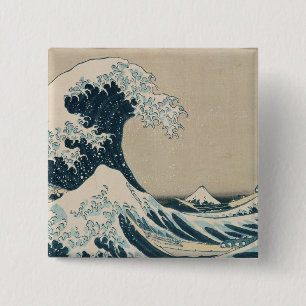De Grote Golf van Kanagawa, Uitzichten van de berg Vierkante Button 5,1 Cm