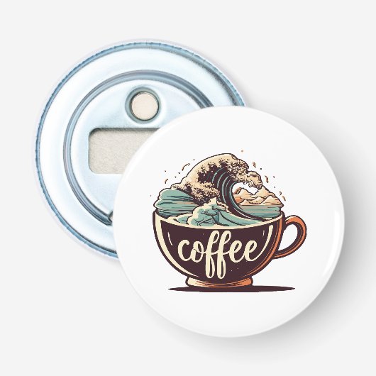 De Grote Golf Van Koffie Button Flesopener (Voorkant)