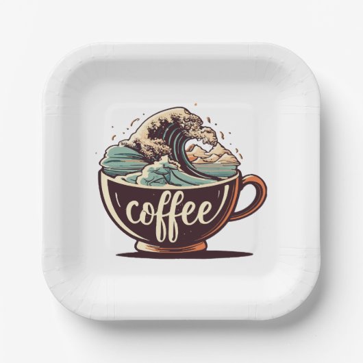 De Grote Golf Van Koffie Papieren Bordje (Voorkant)