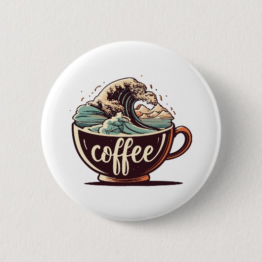 De Grote Golf Van Koffie Ronde Button 5,7 Cm (Voorkant)