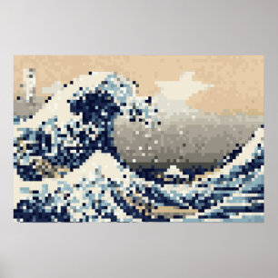 De Grote Golf voor Kanagawa 8 Bit Pixel Art Poster