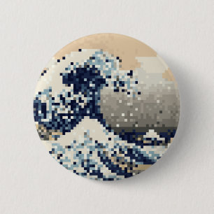 De Grote Golf voor Kanagawa 8 Bit Pixel Art Ronde Button 5,7 Cm