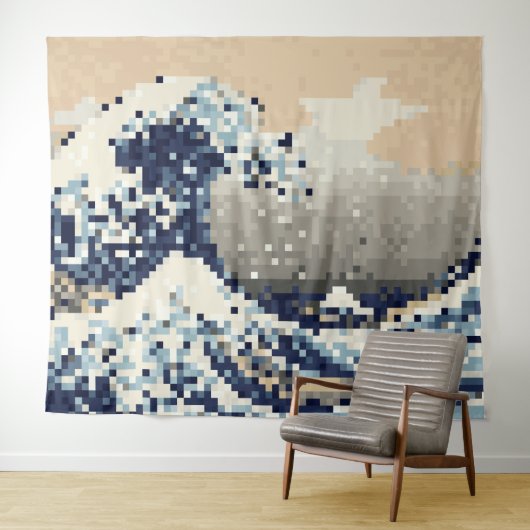 De Grote Golf voor Kanagawa 8 Bit Pixel Art Wandkleed (In Situ (horizontaal))