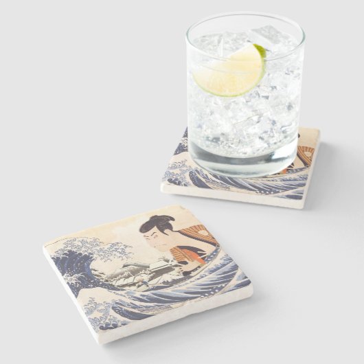 De Grote Golve Ukiyoe Collages Stenen Onderzetter (Zijkant)