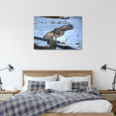 De Grote Grijze Owl en Omheining in sneeuw II Canvas Afdruk (Insitu (Slaapkamer))