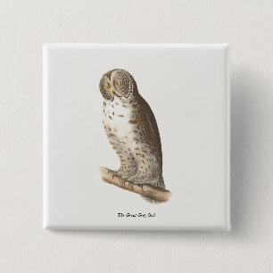 De Grote Grijze Uil (Strix nebulosa) NY Vogel Afbe Vierkante Button 5,1 Cm