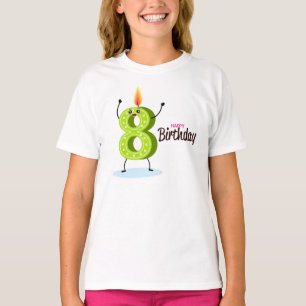 De grote groene nummer 8 met Happy Birthday T-shir T-shirt