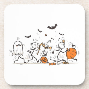 De Grote Halloween Snoepgevecht – Speelse Stokfigu Bier Onderzetter