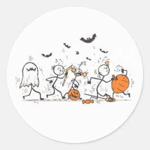 De Grote Halloween Snoepgevecht – Speelse Stokfigu Ronde Sticker