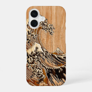 De Grote Hokusai-golf Bamboe Hout ontwerp iPhone 16 Hoesje