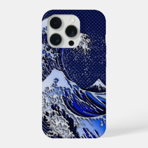 De Grote Hokusai-golf Chrome Carbon-stijl iPhone 15 Pro Case
